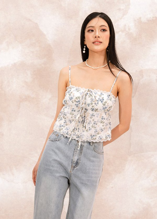 Liliette Peplum Top in Blue Florals