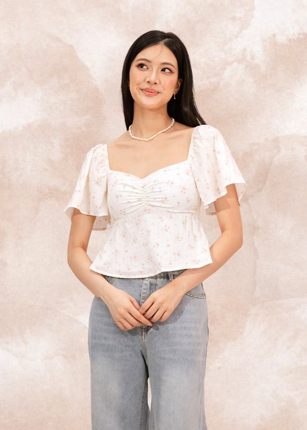 Darlene Flutter Sleeve Peplum Top in Coral Red