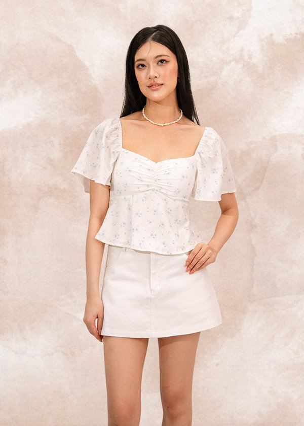 Darlene Flutter Sleeve Peplum Top in Blue