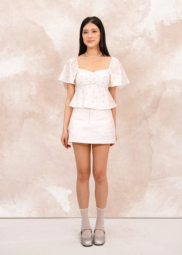 Darlene Flutter Sleeve Peplum Top in Blue