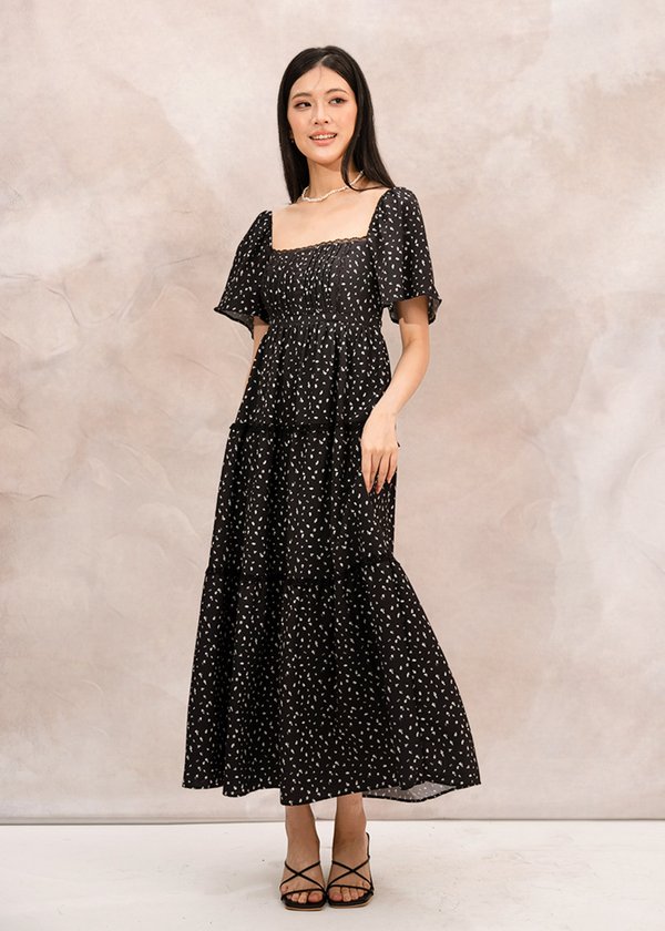 Fayline Midi Tier Dress in Black