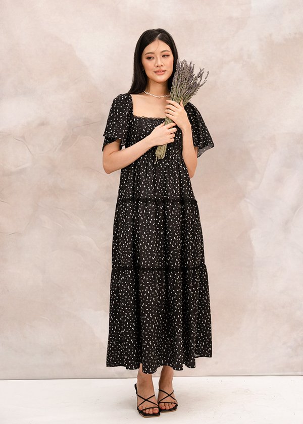 Fayline Midi Tier Dress in Black