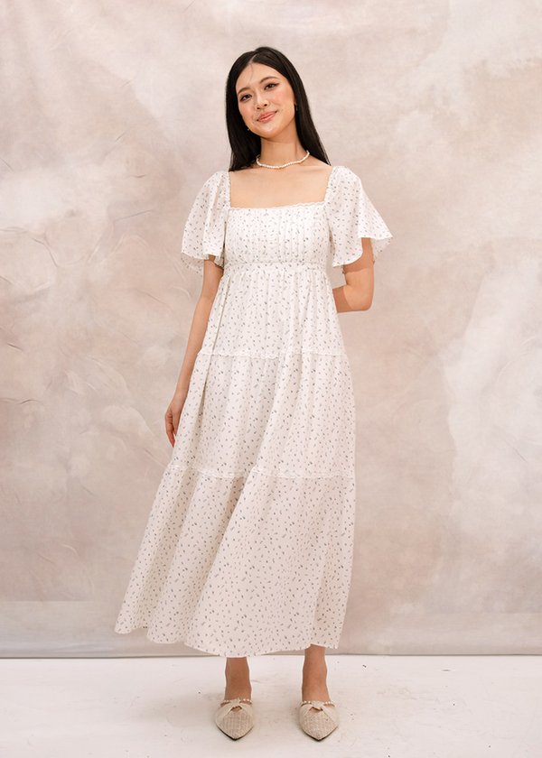 Fayline Midi Tier Dress in White