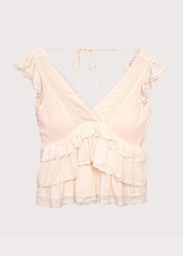 Snowflakes Ruffles Top in Peach Pink