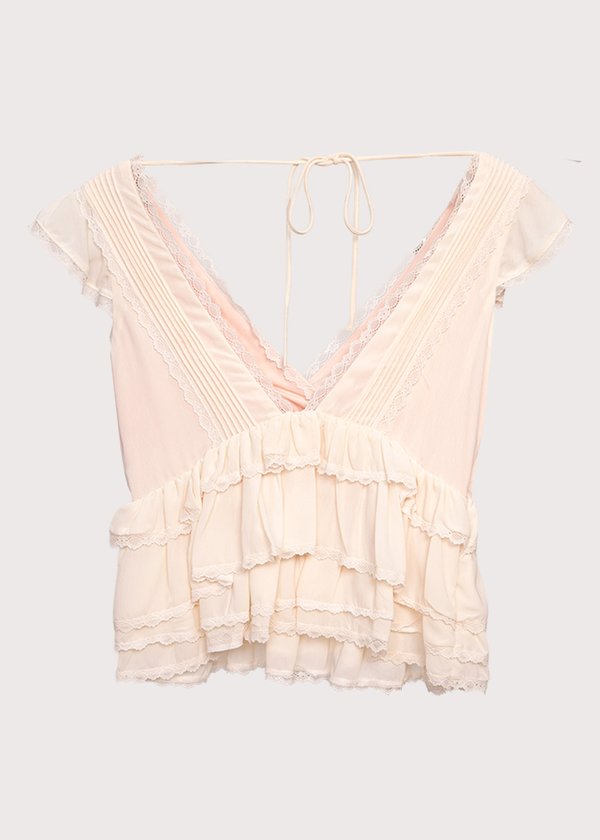 Snowflakes Ruffles Top in Peach Pink