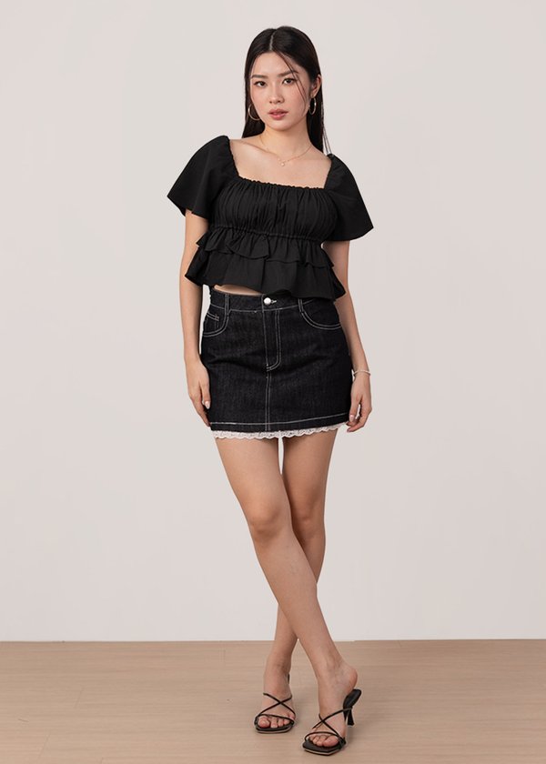 Candy Cane Peplum Flutter Top in Black