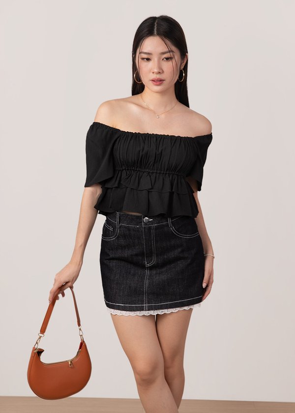 Candy Cane Peplum Flutter Top in Black