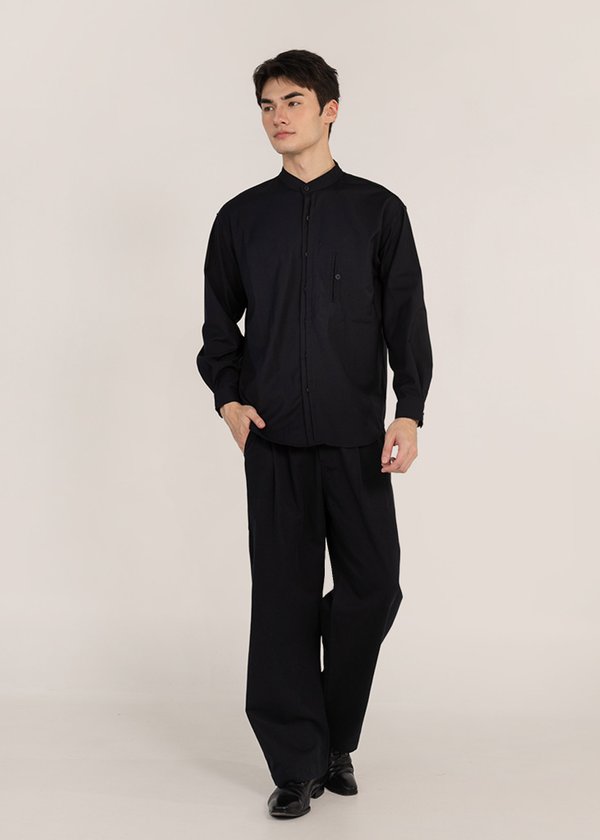 (MEN) Oxford Mandarin Collar Shirt in Midnight