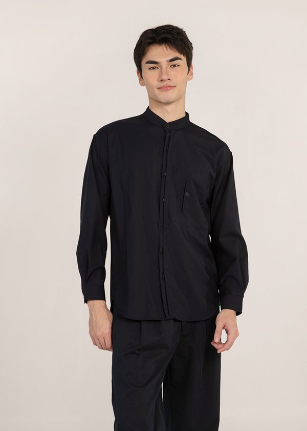 (MEN) Oxford Mandarin Collar Shirt in Midnight