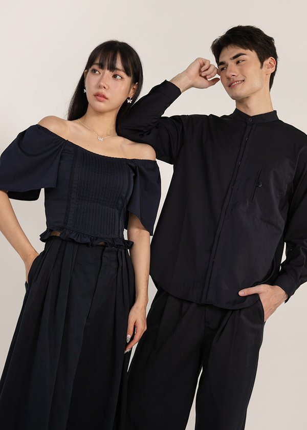 (MEN) Oxford Mandarin Collar Shirt in Midnight