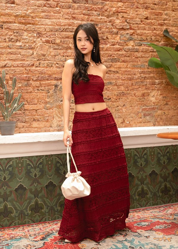 Soft Blossom Lace Top in Dark Red