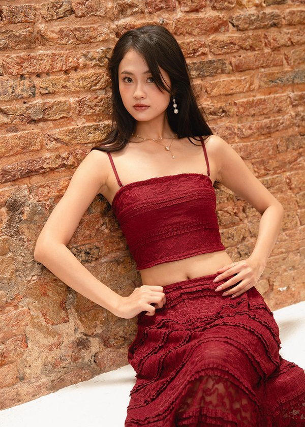 Soft Blossom Lace Top in Dark Red