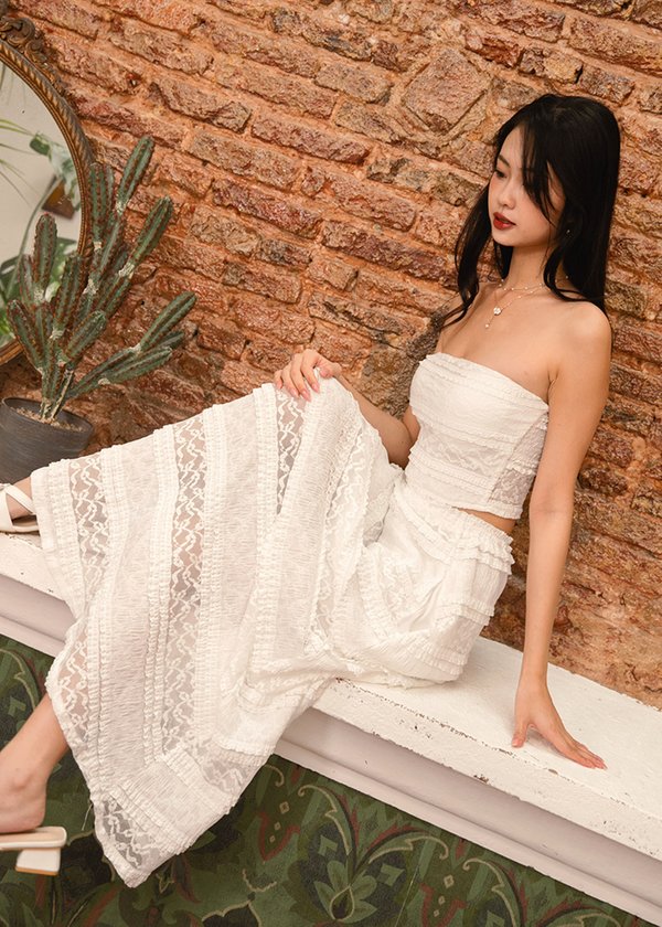 Soft Blossom Lace Maxi Skirt in White