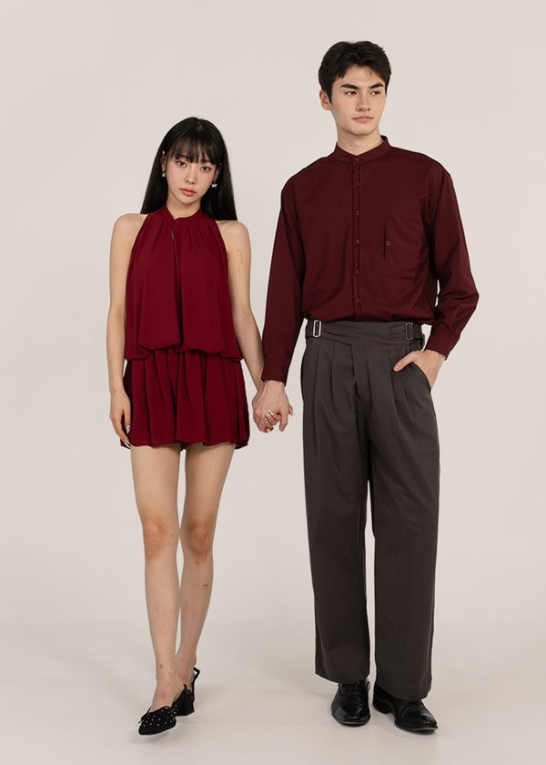 Fleuris Chiffon Romper in Dark Red