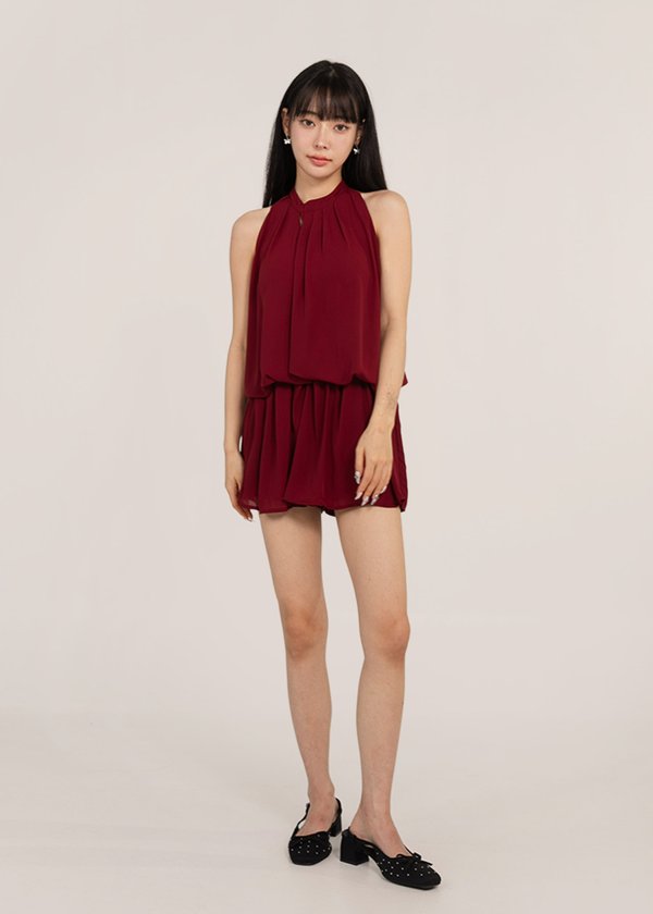 Fleuris Chiffon Romper in Dark Red