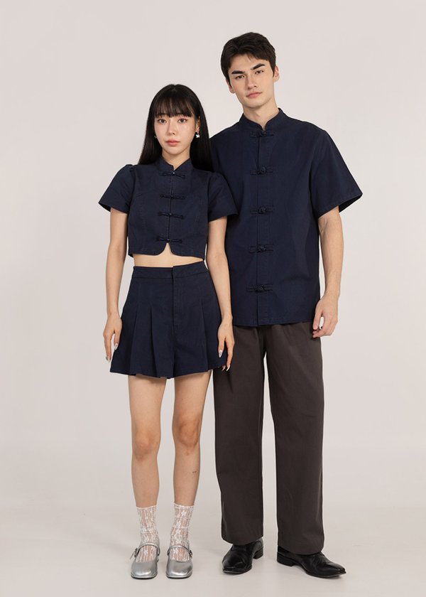 温 (Wēn-Warmth) Denim Top in Navy