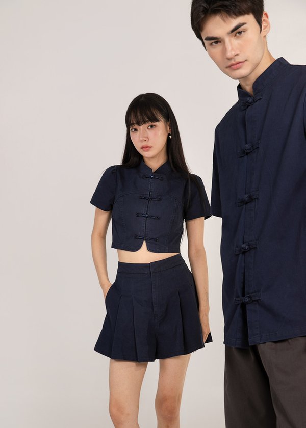 温 (Wēn-Warmth) Denim Top in Navy