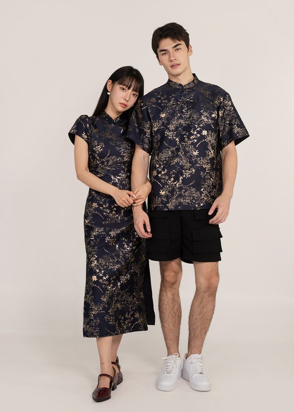 合 (Hé-Together) Qipao Midi Dress in Navy