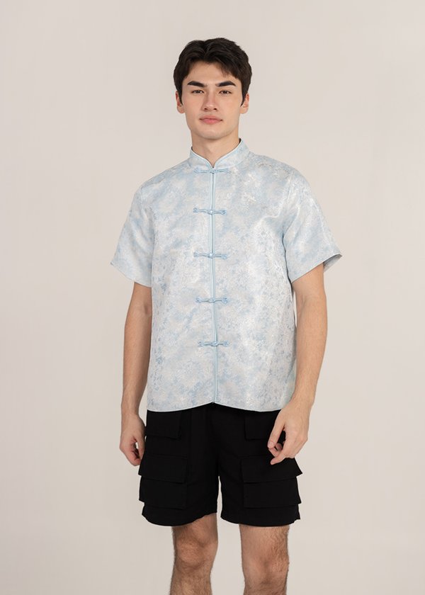 (MEN) Icy Bloom Oriental Qipao in Blue