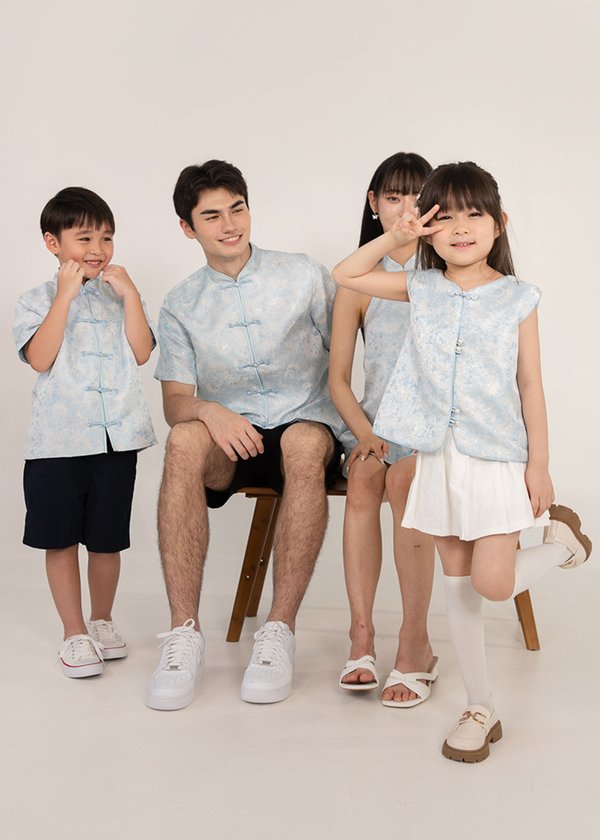 (BABYGIRL) Icy Bloom Oriental Qipao Top in Blue