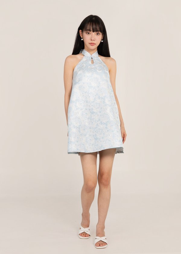 Icy Bloom Oriental Qipao in Blue