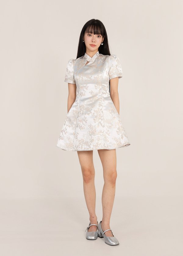 Lunar Frost Oriental Mini Skater Dress in Silver