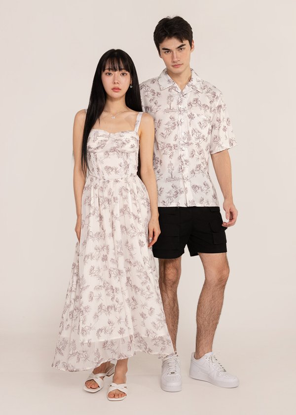 Spring Blooms Floral Dress in Light Fossil