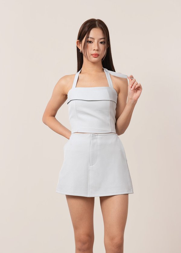 Breakline Halter Buckle Top in Soft Blue