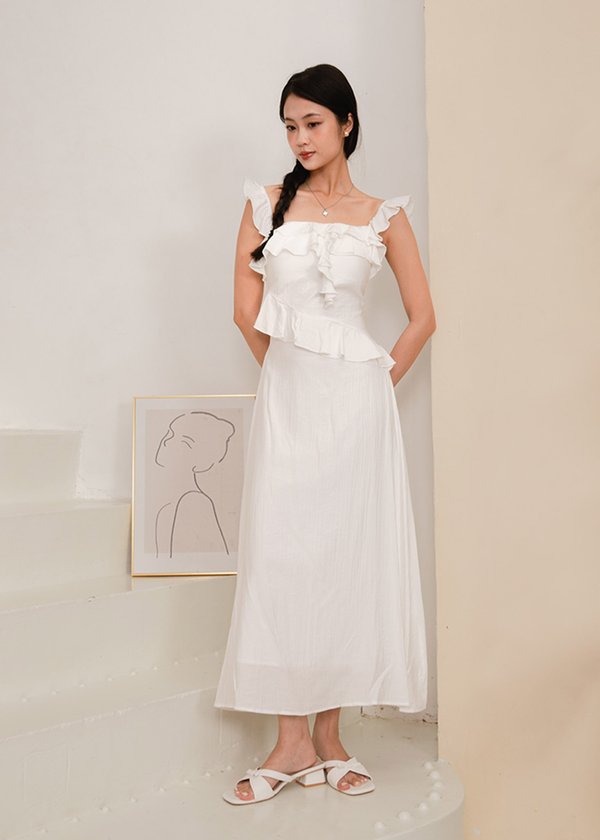 Valencia Midi Ruffles Dress in White
