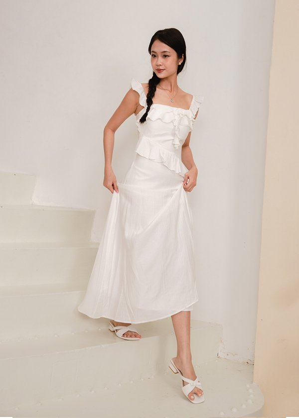 Valencia Midi Ruffles Dress in White