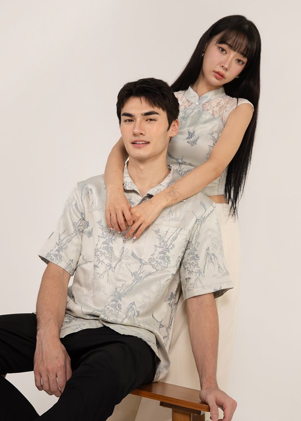 (MEN) 团 (Tuán-Reunion) Qipao Top in Silver