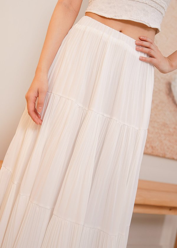 Cloudora Pleated Midi Skirt in White