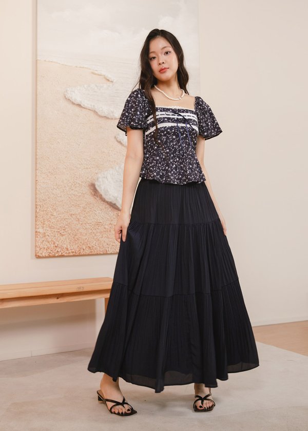 Cloudora Pleated Midi Skirt in Midnight
