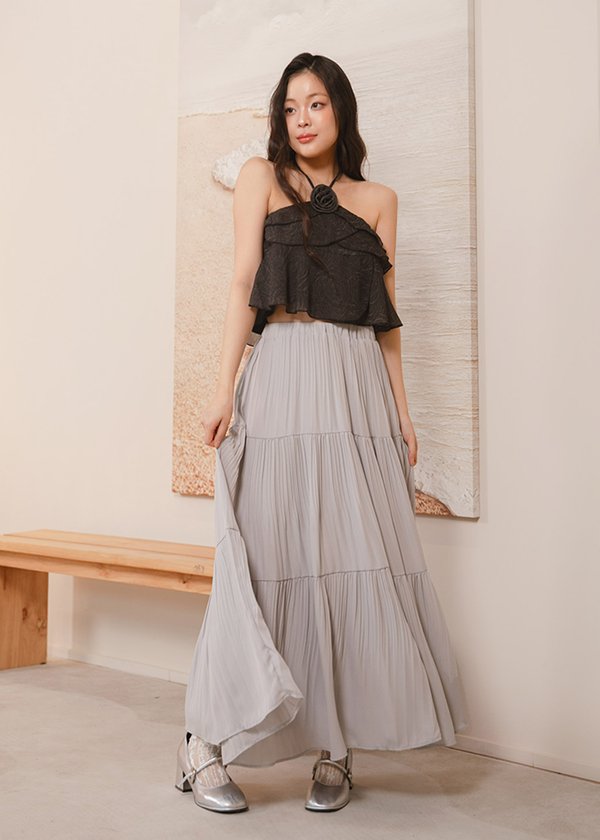 Cloudora Pleated Midi Skirt in Whisper Grey