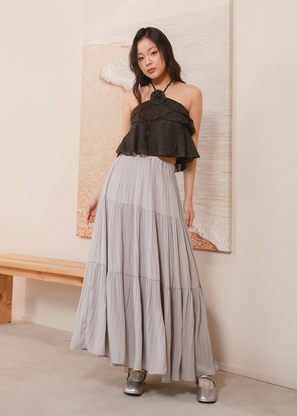 Cloudora Pleated Midi Skirt in Whisper Grey