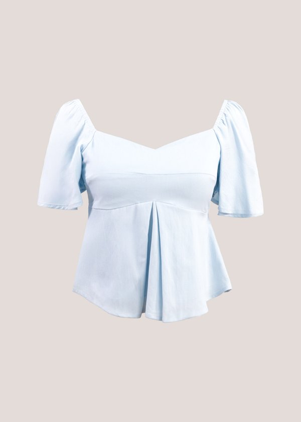 Aris Pleated Flutter Top in Baby Blue