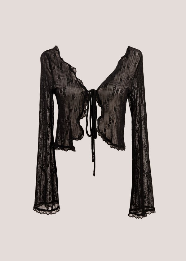 Colette Lace Tie Cardigan in Black