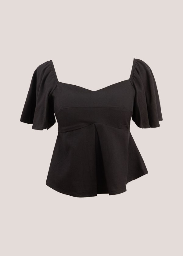 Aris Pleated Flutter Top in Black