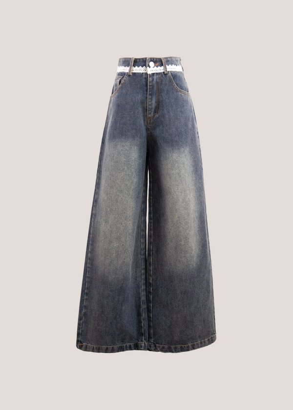 Rue Lace Denim Jeans in Dark Wash