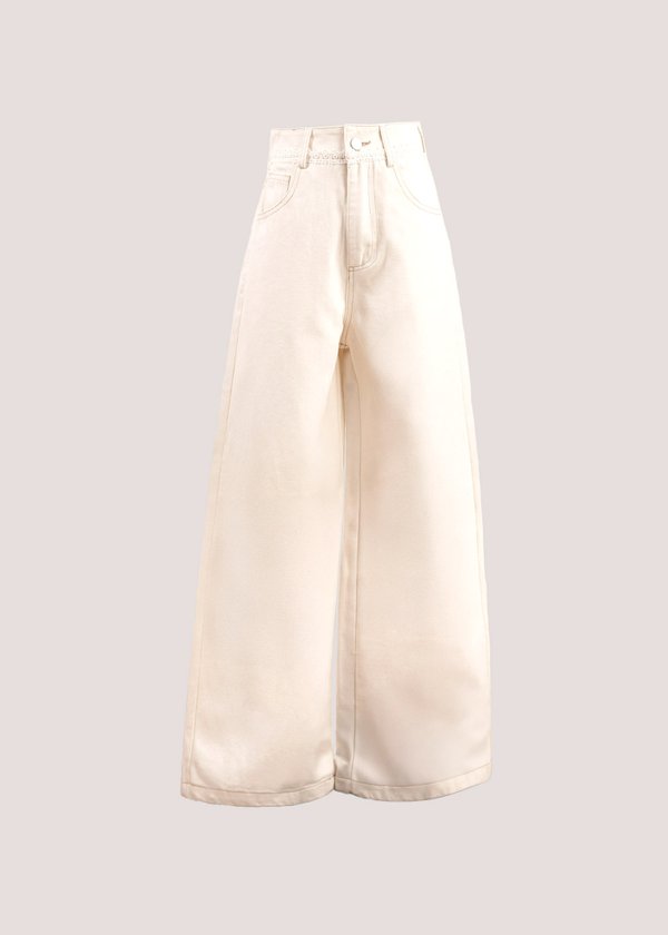 Rue Lace Denim Jeans in Ecru