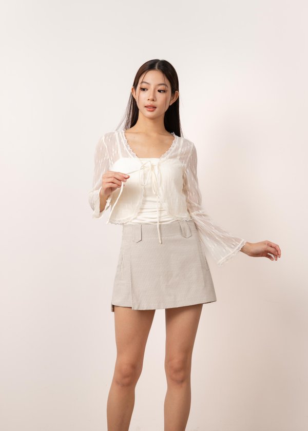 Colette Lace Tie Cardigan in Vanilla