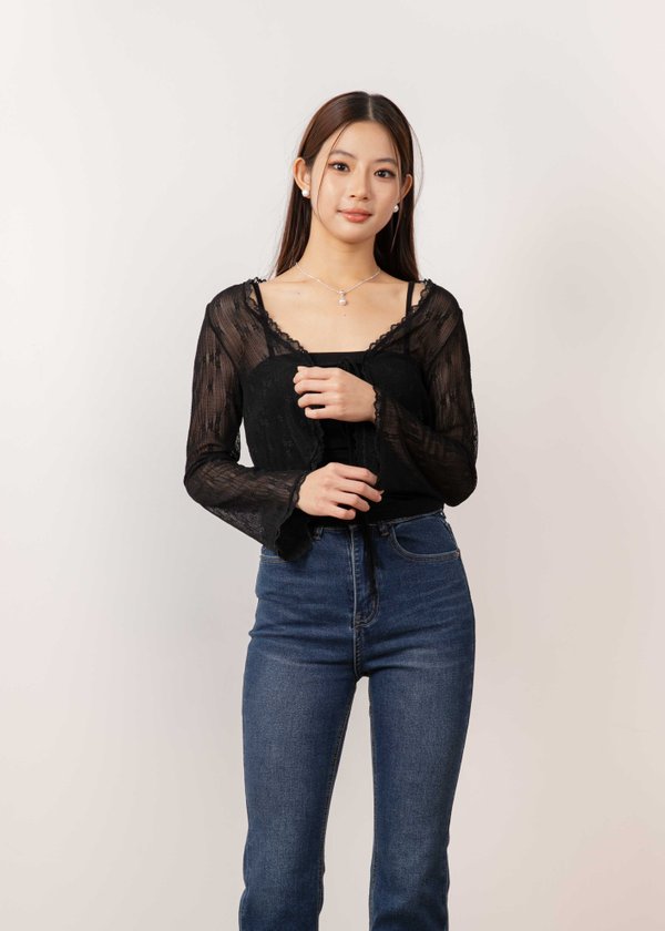 Colette Lace Tie Cardigan in Black