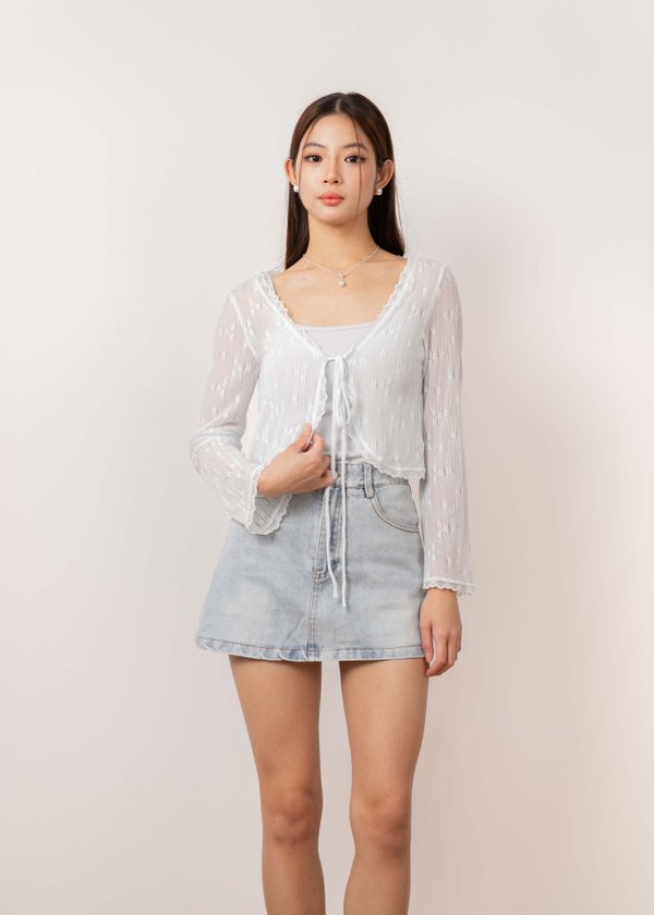 Colette Lace Tie Cardigan in Snow Blue