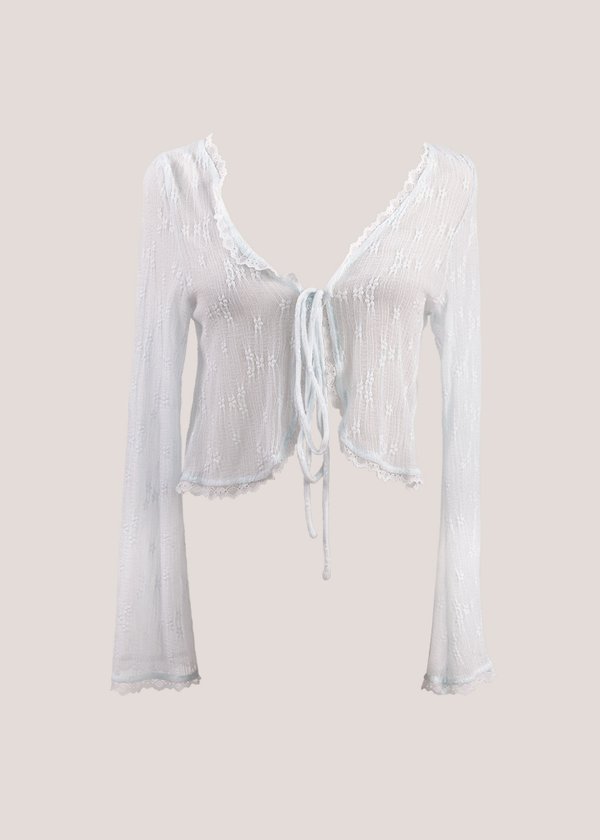 Colette Lace Tie Cardigan in Snow Blue