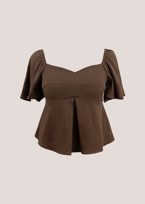 Aris Pleated Flutter Top in Teawood