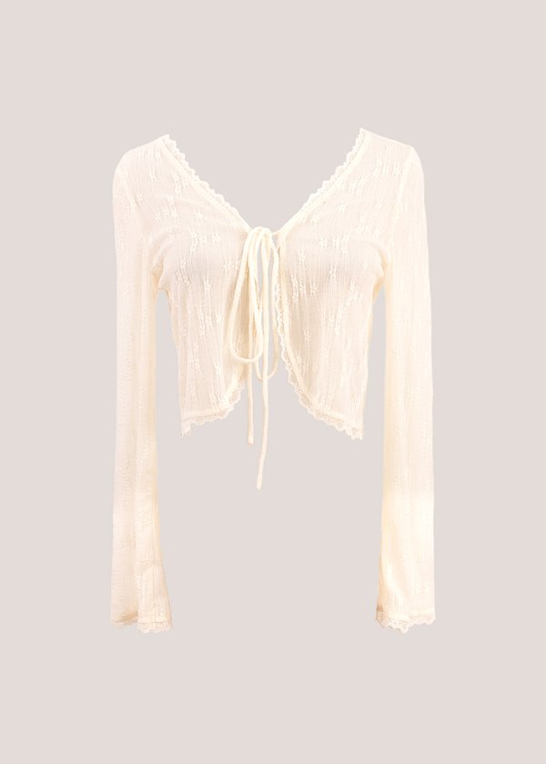 Colette Lace Tie Cardigan in Vanilla