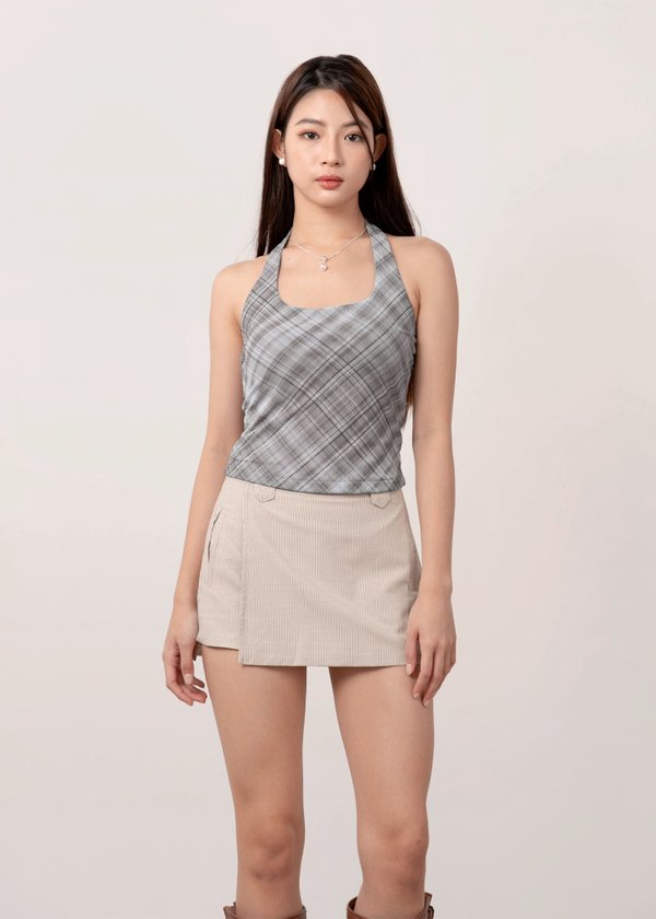 Checkmate Halter Top in Slate Black Plaid