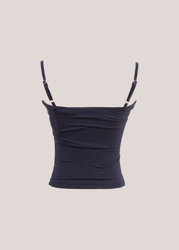 Ultra Soft Ruched Spag Top in Navy *US*