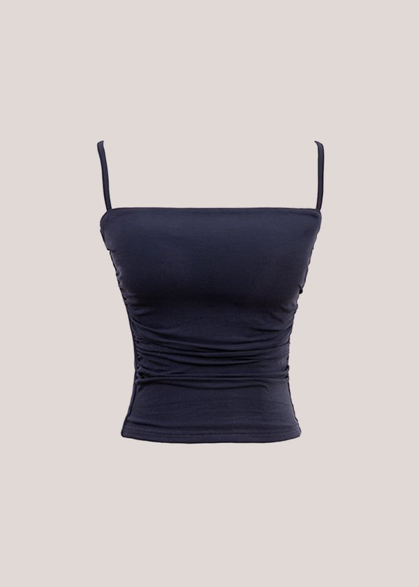 Ultra Soft Ruched Spag Top in Navy *US*