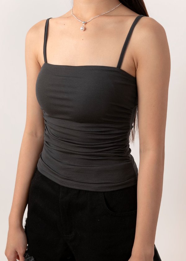 Ultra Soft Ruched Spag Top in Gun Metal *US*